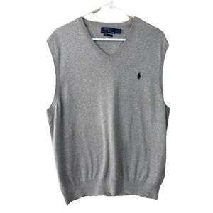 Polo Ralph Lauren Sweater Vest Pima Cotton Knit V Neck Sleeveless Gray Size XL